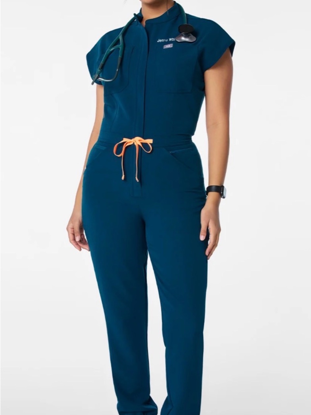 Figs Rafaela Cargo Scrub Jumpsuit in Deep Reef